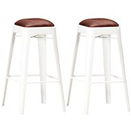 Bar stools 2 pcs white genuine leather - Bar Stool