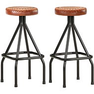 Bar stools 2 pcs genuine leather canvas - Bar Stool