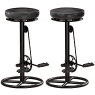 Bar stools 2 pcs black genuine goat leather - Bar Stool