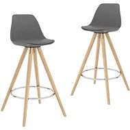 Bar stools 2 pcs gray PP and solid beech wood - Bar Stool