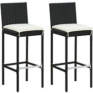 Garden bar stools with cushions 2 pcs black polyrattan - Bar Stool