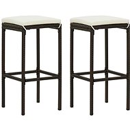 Bar stools with cushions 2 pcs brown polyrattan - Bar Stool