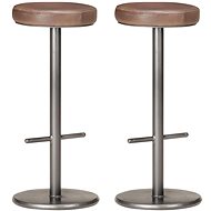 Bar stools 2 pcs brown with genuine leather flap - Bar Stool
