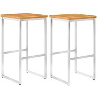 Bar stools 2 pcs solid acacia wood and stainless steel - Bar Stool