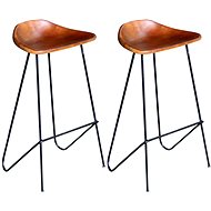 Bar chairs 2 pcs black and brown genuine leather - Bar Stool