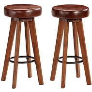 Bar stools 2 pcs genuine leather and solid acacia wood - Bar Stool