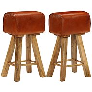 Bar stools 2 pcs genuine leather and solid mango wood - Bar Stool