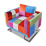 Cubic armchair, chrome legs, patchwork, textile - Armchair