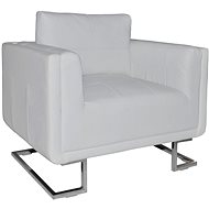 Square Armchair with Chrome Legs made of White Artificial Leather - Armchair