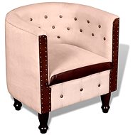 Club chair beige genuine leather and canvas - Armchair