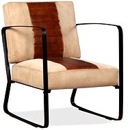 Brown genuine leather armchair and canvas - Armchair