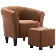 2-piece set of armchair and stool brown textile - Armchair