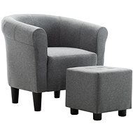 2-piece set of armchair and stool light gray textile - Armchair