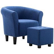 2-piece set of armchair and stool blue textile - Armchair