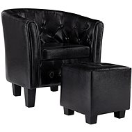 Club chair with black faux leather footrest - Armchair