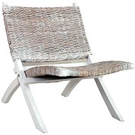 Relaxing chair with white natural rattan kubu and solid mahogany - Armchair