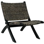Relaxing armchair with black natural rattan kubu and solid mahogany - Armchair