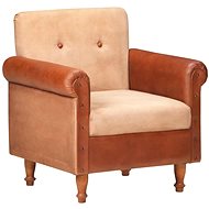 Club chair brown genuine leather and canvas - Armchair