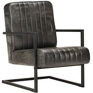 Cantilever chair gray with genuine leather flap - Armchair
