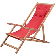 Folding beach chair fabric and wooden frame red 43995 - Garden Armchair