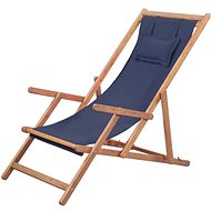 Folding Beach Chair Fabric and Wooden Frame Blue 43996 - Garden Armchair