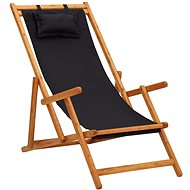 Folding beach chair solid eucalyptus wood and textile black 310313 - Garden Armchair