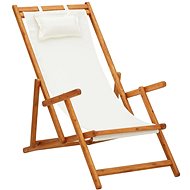 Folding beach chair solid eucalyptus and textile cream 310311 - Garden Armchair