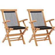 Folding Garden Vhairs 2 pcs Solid Teak Wood and Strings 49362 - Garden Chair