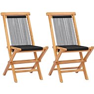Folding garden chairs 2 pcs solid teak wood and strings 49363 - Garden Chair