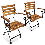 Folding Garden Chairs 2 pcs Steel and Solid Acacia 43735 - Garden Chair
