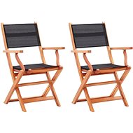 Folding garden chairs 2pcs black solid eucalyptus and textile 48692 - Garden Chair