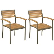 Stackable Garden Chairs 2 pcs Solid Acacia and Steel 44236 - Garden Chair