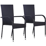 Stackable Garden Chairs 2 pcs Polyrattan Black 44238 - Garden Chair