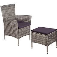 Garden Chair and Stool with Polyrattan Grey Cushions 44092 - Garden Chair