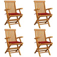 Garden Chairs with Red Cushions 4 pcs Solid Teak 3065623 - Garden Chair