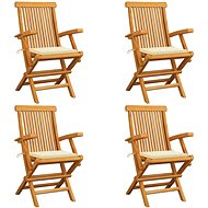 Garden Chair with Cream Cushions 4 pcs Solid Teak 3065619 - Garden Chair