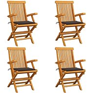 Garden Chairs With Grey-Brown Cushions 4 Pcs Solid Teak 3065625 - Garden Chair