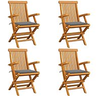 Garden Chairs with Grey Cushions 4 pcs Solid Teak 3065618 - Garden Chair