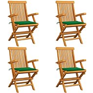 Garden Chairs with Green Cushions 4 pcs Solid Teak 3065622 - Garden Chair