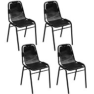 Dining Chair 4 pcs Black Genuine Leather - Dining Chair
