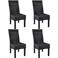 Dining chairs 4 pcs black rattan cube and mango wood - Dining Chair