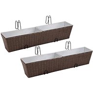 SHUMEE Set of Balcony Rectangular Boxes Rattan 80cm 2 pcs Brown - Flower Box