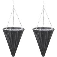 SHUMEE Hanging flower baskets 2 pcs polyratan black - Raised Garden Bed