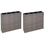 SHUMEE Garden raised flower bed with 4 pots 2 pcs gray polyrattan - Raised Garden Bed