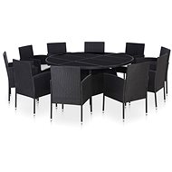 11-Piece Polyrattan Garden Dining Set with Cushions, Black 43925 43925 - Garden Furniture