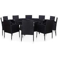 11-Piece Polyrattan Garden Dining Set with Cushions, Black - Garden Furniture
