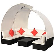 9-Piece Garden Set With Canopy Polyrattan Black 42842 42842 - Garden Furniture