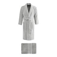 Soft Cotton Men's Premium Bathrobe in gift box with towel, light grey, M - Bathrobe