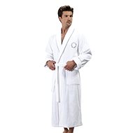 Soft Cotton Men's Bathrobe Sehzade, white silver embroidery - Bathrobe