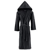 Soft Cotton - Unisex robe Stripe with hood, anthracite, L - Bathrobe